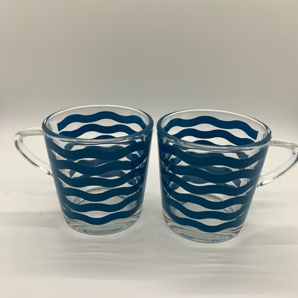 IKEA Glass coffee or tea cups.  Discontinued WAVE design.  Aqua blue! - Picture 2 of 10